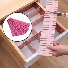 Adjustable plastic dividers for drawers, grid design for organizing home and kitchen items.