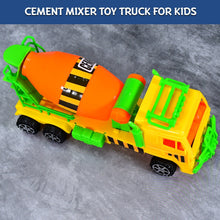 Pushback truck toy with cement mixer