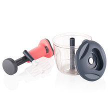 2-in-1 chopper and blender, 1100 ml, with easy push button and sharp blades.