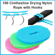 Nylon rope for clothes drying, features hooks